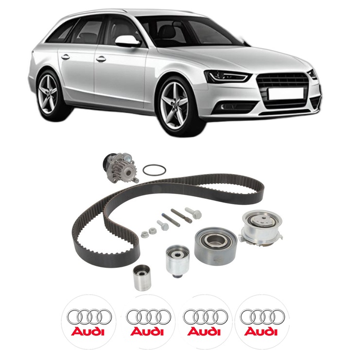 Set Kit de distributie curea intinzator pompa de apa AUDI A4 B8 Avant (8K5) 2.0 TDI quattro2008-2015, KW 105 CP 143 CMC 1968, Auto, INA, 4x Stickere auto cu AUDI