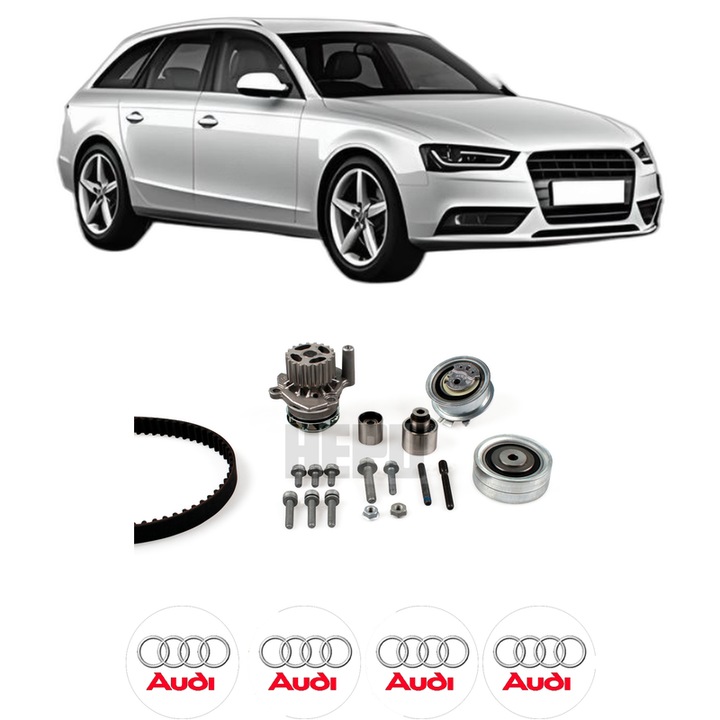 Set Kit de distributie curea intinzator pompa de apa AUDI A4 B8 Avant (8K5) 2.0 TDI din 2008-2015, KW 120 CP 163 CMC 1968, Auto, HEPU, 4x Stickere auto cu AUDI
