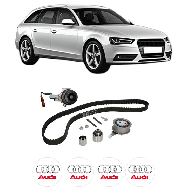 Set Kit de distributie curea intinzator pompa de apa AUDI A4 B8 Avant (8K5) 2.0 TDI din 2008-2015, KW 120 CP 163 CMC 1968, Auto, INA, 4x Stickere auto cu AUDI