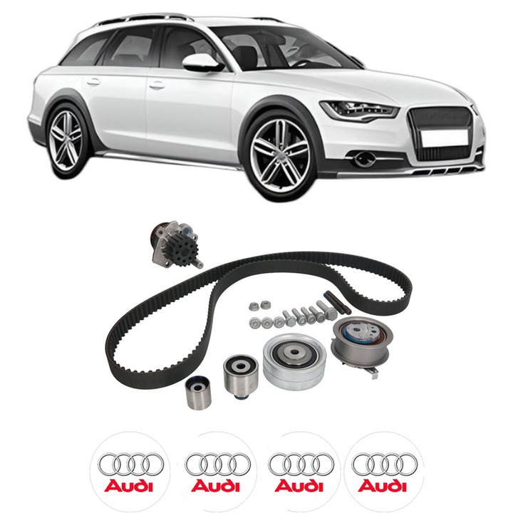 Set Kit de distributie curea intinzator pompa de apa AUDI A4 Allroad B8 (8KH) 2.0 TDI quattro2013-2016, KW 110 CP 150 CMC 1968, Auto, INA, 4x Stickere auto cu AUDI
