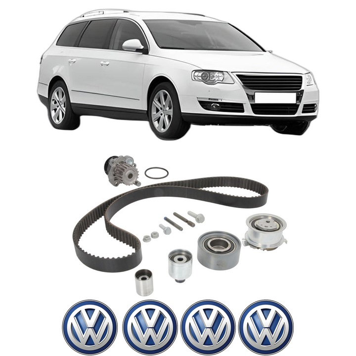 Set Kit de distributie curea intinzator pompa de apa Volkswagen PASSAT B6 Variant (3C5) 2.0 TDI 16V 4motion din 2005-2010, KW 103 CP 140 CMC 1968, Auto, INA, 4x Stickere auto cu Volkswagen