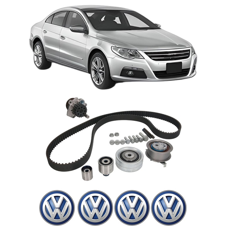 Set Kit de distributie curea intinzator pompa de apa Volkswagen PASSAT CC B6 (357) 2.0 TDI 4motion2009-2012, KW 125 CP 170 CMC 1968, Auto, INA, 4x Stickere auto cu Volkswagen