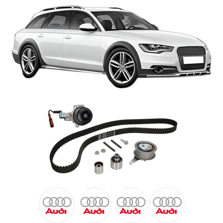 Set Kit de distributie curea intinzator pompa de apa AUDI A4 Allroad B8 (8KH) 2.0 TDI quattro2013-2016, KW 110 CP 150 CMC 1968, Auto, INA, 4x Stickere auto cu AUDI