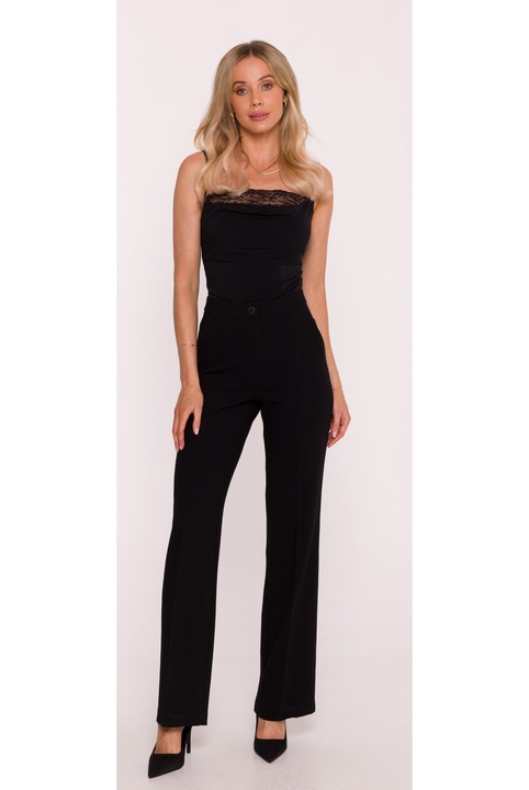 Pantaloni de costum, S418 Negru M, Buzunare laterale, Inchidere cu nasture si fermoar ascuns, Material neted cu finisaj moale, Stil clasic, Picioare lungi, drepte