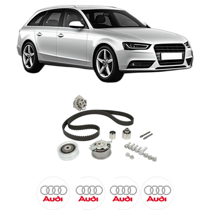 Set Kit de distributie curea intinzator pompa de apa AUDI A4 B8 Avant (8K5) 2.0 TDI2008-2015, KW 88 CP 120 CMC 1968, Auto, HEPU, 4x Stickere auto cu AUDI