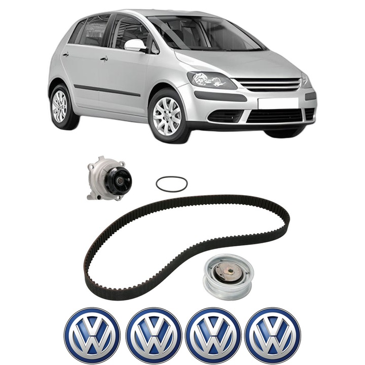 Set Kit de distributie curea intinzator pompa de apa Volkswagen GOLF PLUS V (5M1, 521) 1.6 BiFuel2009-2013, KW 75 CP 102 CMC 1595, Auto, INA, 4x Stickere auto cu Volkswagen