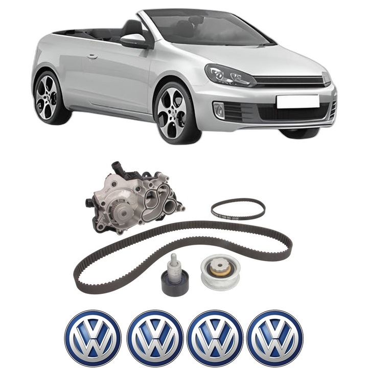 Set Kit de distributie curea intinzator pompa de apa Volkswagen GOLF VI Convertible (517) 1.2 TSI 16V2013-2016, KW 77 CP 105 CMC 1197, Auto, HEPU, 4x Stickere auto cu Volkswagen