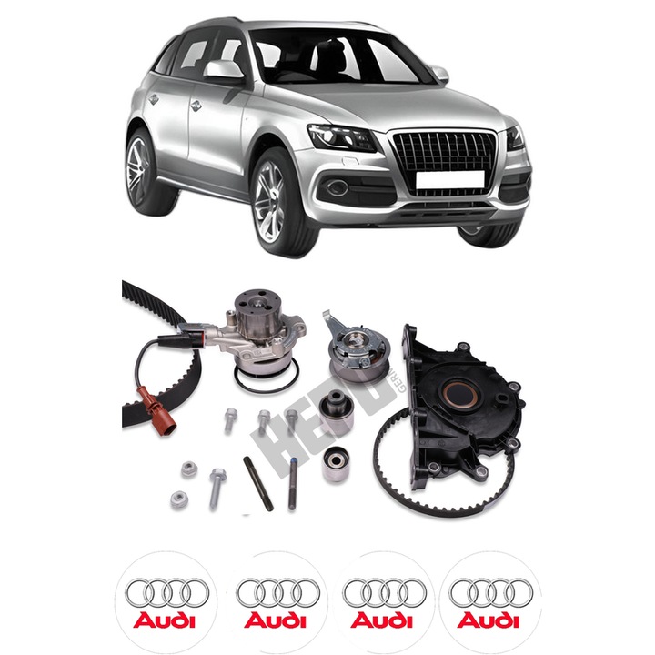 Set Kit de distributie curea intinzator pompa de apa AUDI Q5 (8RB) 2.0 TDI quattro din 2008-2017, KW 120 CP 163 CMC 1968, Auto, HEPU, 4x Stickere auto cu AUDI