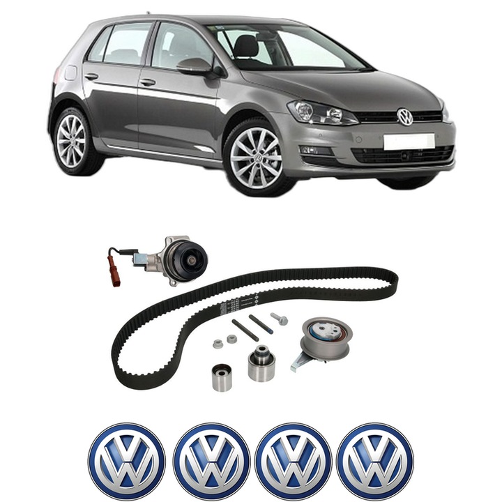 Set Kit de distributie curea intinzator pompa de apa Volkswagen GOLF VII (5G1, BQ1, BE1, BE2) 1.6 TDI 4motion2012-2017, KW 77 CP 105 CMC 1598, Auto, INA, 4x Stickere auto cu Volkswagen