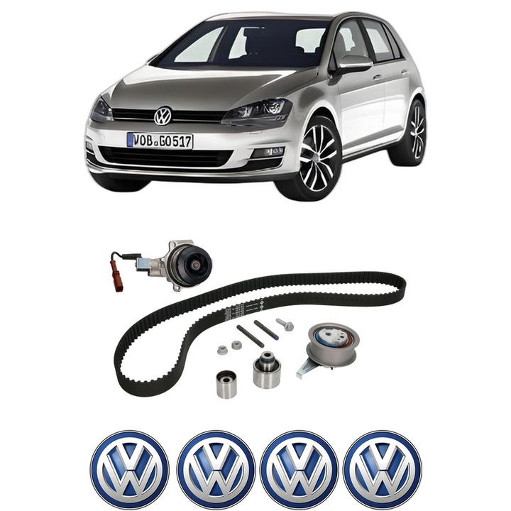 Set Kit de distributie curea intinzator pompa de apa Volkswagen GOLF VII Van (5G1) 1.6 TDi BlueMotion2013-2017, KW 81 CP 110 CMC 1598, Auto, INA, 4x Stickere auto cu Volkswagen