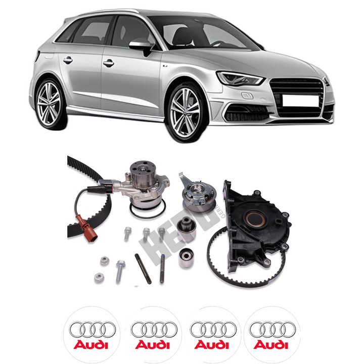Set Kit de distributie curea intinzator pompa de apa AUDI A3 Sportback (8VA, 8VF) 2.0 TDI quattro2013-2018, KW 135 CP 184 CMC 1968, Auto, HEPU, 4x Stickere auto cu AUDI