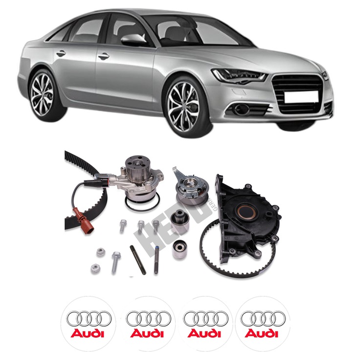 Set Kit de distributie curea intinzator pompa de apa AUDI A6 C7 (4G2, 4GC) 2.0 TDI quattro2015-2018, KW 140 CP 190 CMC 1968, Auto, HEPU, 4x Stickere auto cu AUDI