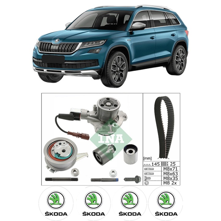 Set Kit de distributie curea intinzator pompa de apa SKODA KODIAQ I (NS6, NS7, NV7) 2.0 RS Bi-TDI 4x42018, KW 176 CP 239 CMC 1968, Auto, INA, 4x Stickere auto cu SKODA