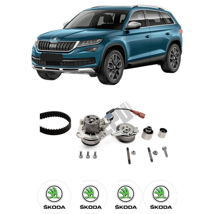Set Kit de distributie curea intinzator pompa de apa SKODA KODIAQ I (NS6, NS7, NV7) 2.0 TDI2016, KW 110 CP 150 CMC 1968, Auto, HEPU, 4x Stickere auto cu SKODA