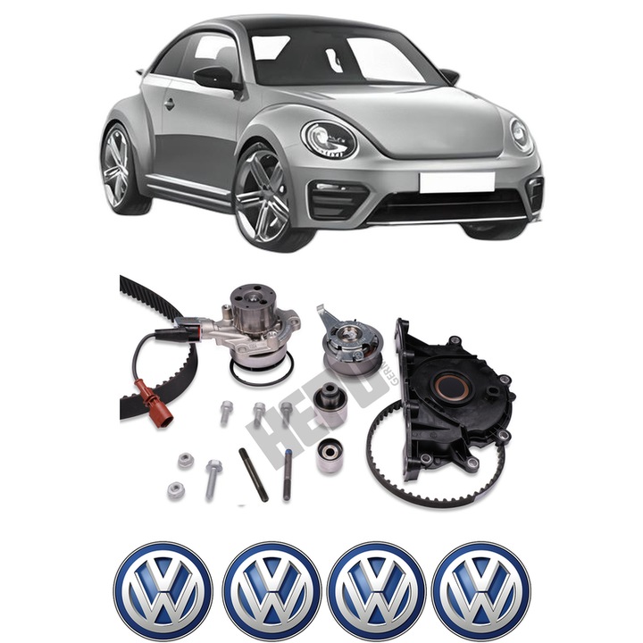 Set Kit de distributie curea intinzator pompa de apa Volkswagen BEETLE (5C1, 5C2) 2.0 TDI2014-2018, KW 110 CP 150 CMC 1968, Auto, HEPU, 4x Stickere auto cu Volkswagen