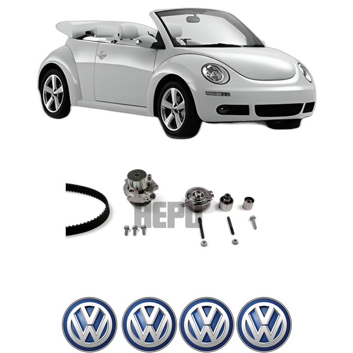 Set Kit de distributie curea intinzator pompa de apa Volkswagen BEETLE Convertible (5C7, 5C8) 2.0 TDI2014-2018, KW 110 CP 150 CMC 1968, Auto, HEPU, 4x Stickere auto cu Volkswagen