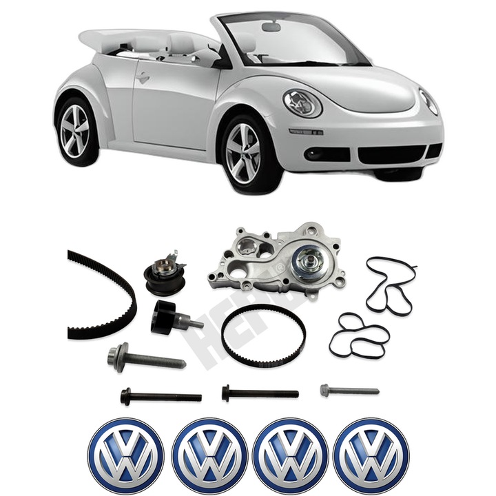 Set Kit de distributie curea intinzator pompa de apa Volkswagen BEETLE Convertible (5C7, 5C8) 1.2 TSI 16V2014-2019, KW 77 CP 105 CMC 1197, Auto, HEPU, 4x Stickere auto cu Volkswagen