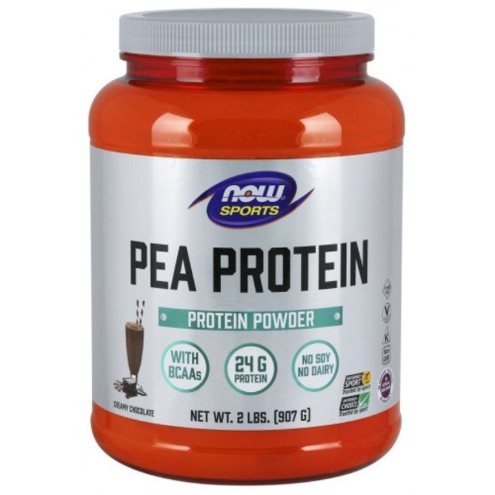 Proteina din mazare NOW Foods, ciocolata olandeza, 907g, fara OMG, 25g proteina per portie