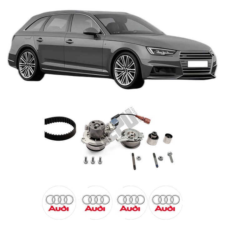 Set Kit de distributie curea intinzator pompa de apa AUDI A4 B9 Avant (8W5, 8WD) 2.0 TDI2015-2018, KW 110 CP 150 CMC 1968, Auto, HEPU, 4x Stickere auto cu AUDI