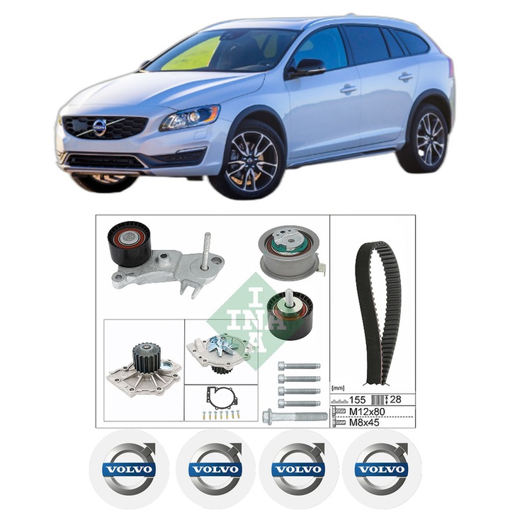 Set Kit de distributie curea intinzator pompa de apa VOLVO V60 I Cross Country (157) D52015-2018, KW 165 CP 224 CMC 1969, Auto, INA, 4x Stickere auto cu VOLVO