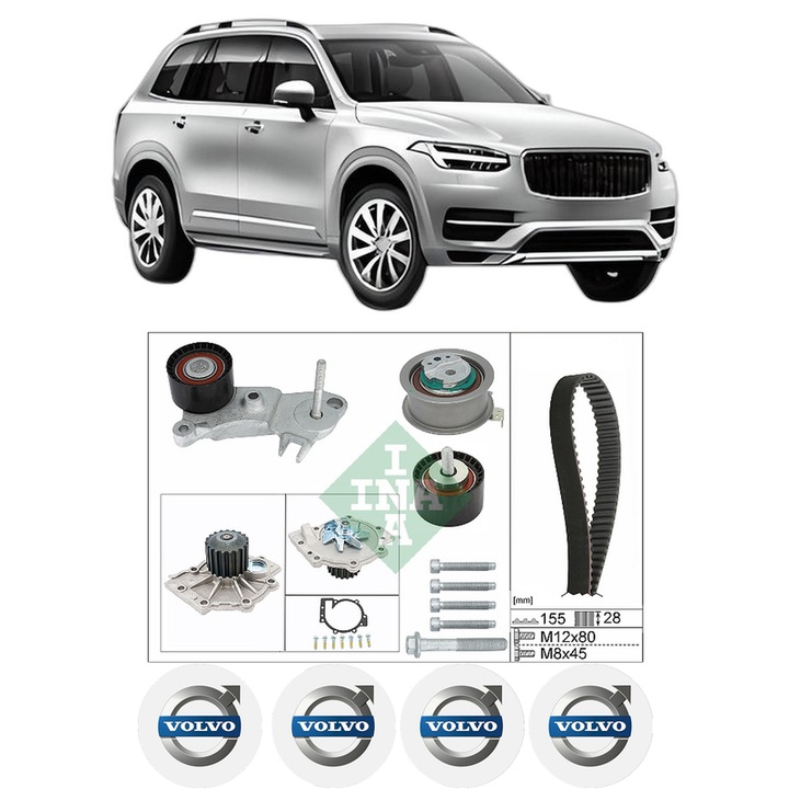 Set Kit de distributie curea intinzator pompa de apa VOLVO XC90 II (256) D5 AWD2014-2016, KW 165 CP 224 CMC 1969, Auto, INA, 4x Stickere auto cu VOLVO