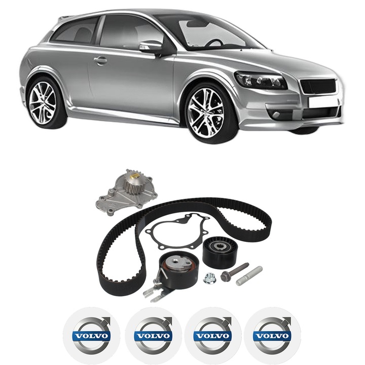Set Kit de distributie curea intinzator pompa de apa VOLVO C30 (533) 1.6 D2006-2012, KW 80 CP 109 CMC 1560, Auto, HEPU, 4x Stickere auto cu VOLVO