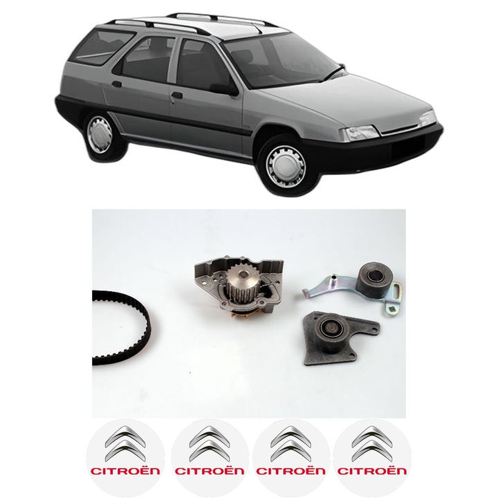 Set Kit de distributie curea intinzator pompa de apa CITROEN ZX Break (N2) 1.9 D1993-1997, KW 47 CP 64 CMC 1905, Auto, HEPU, 4x Stickere auto cu CITROEN