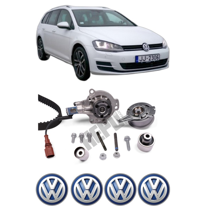 Set Kit de distributie curea intinzator pompa de apa Volkswagen GOLF VII Variant (BA5, BV5) 1.6 TDI2016-2020, KW 85 CP 115 CMC 1598, Auto, HEPU, 4x Stickere auto cu Volkswagen