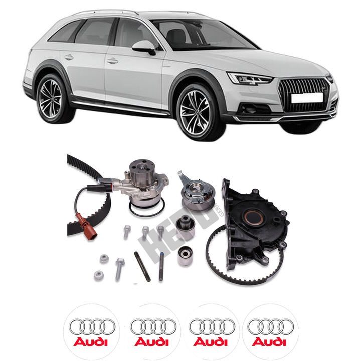 Set Kit de distributie curea intinzator pompa de apa AUDI A4 Allroad B9 (8WH, 8WJ) 2.0 TDI quattro2016-2019, KW 120 CP 163 CMC 1968, Auto, HEPU, 4x Stickere auto cu AUDI