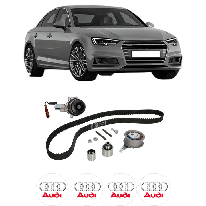 Set Kit de distributie curea intinzator pompa de apa AUDI A4 B9 (8W2, 8WC) 2.0 TDI quattro2015-2019, KW 140 CP 190 CMC 1968, Auto, INA, 4x Stickere auto cu AUDI