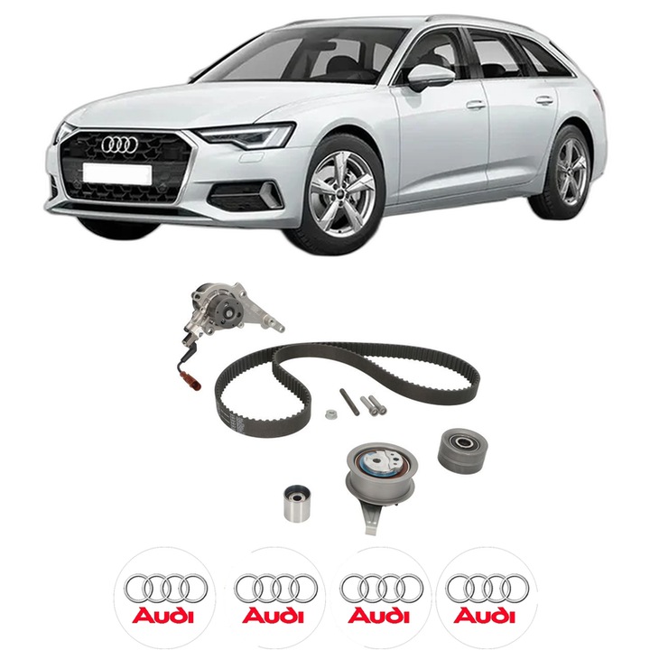 Set Kit de distributie curea intinzator pompa de apa AUDI A6 C8 (4A2) 40 TDI Mild Hybrid quattro2018, KW 150 CP 204 CMC 1968, Auto, INA, 4x Stickere auto cu AUDI