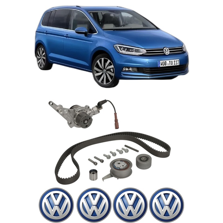 Set Kit de distributie curea intinzator pompa de apa Volkswagen TOURAN (5T1) 2.0 TDI2015, KW 110 CP 150 CMC 1968, Auto, HEPU, 4x Stickere auto cu Volkswagen