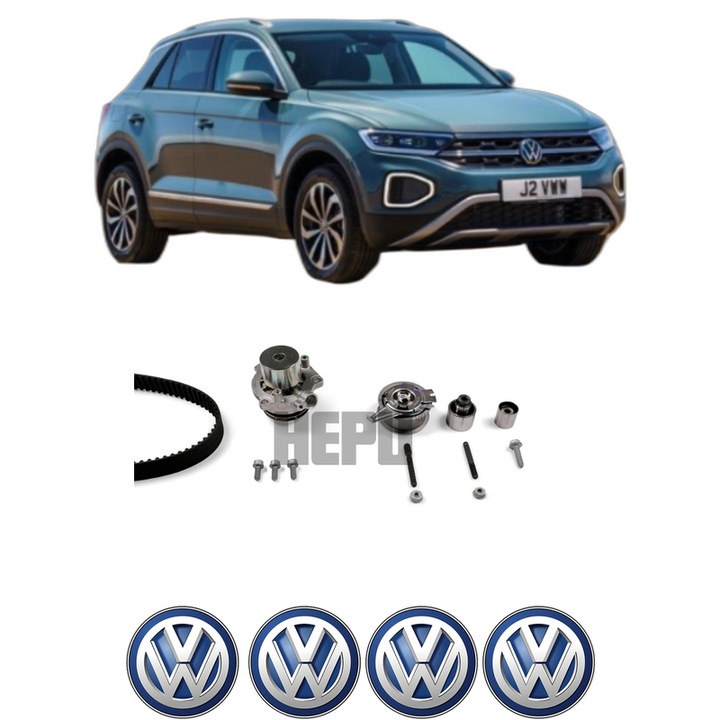 Set Kit de distributie curea intinzator pompa de apa Volkswagen T-ROC (A11, D11) 2.0 TDI 4motion2019-2021, KW 140 CP 190 CMC 1968, Auto, HEPU, 4x Stickere auto cu Volkswagen
