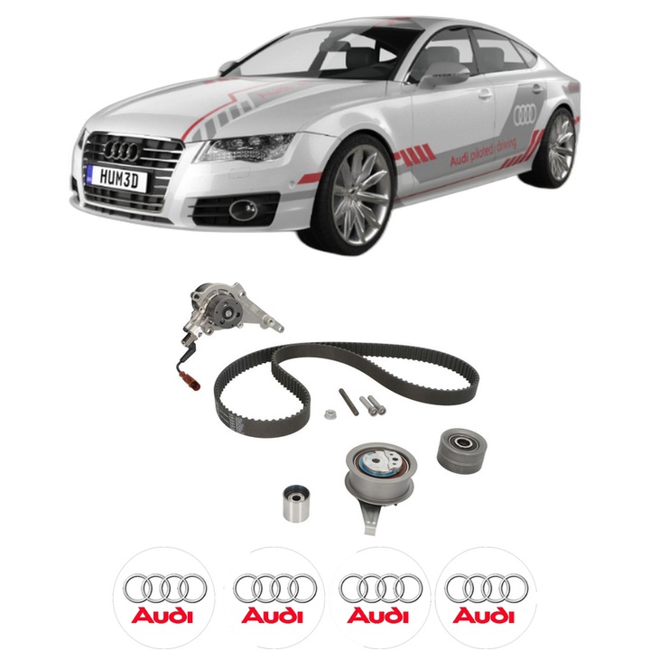 Set Kit de distributie curea intinzator pompa de apa AUDI A7 Sportback (4KA) 40 TDI Mild Hybrid2018, KW 150 CP 204 CMC 1968, Auto, INA, 4x Stickere auto cu AUDI