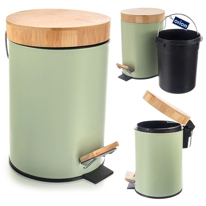 Cos de gunoi metalic Artemis Greenish, 3L, verde, 27x17x24,5cm, cu pedala si capac