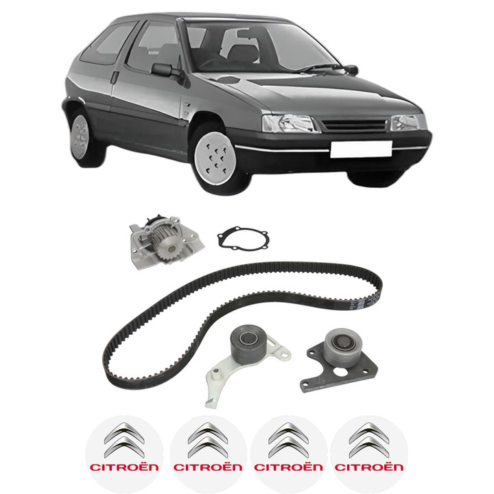 Set Kit de distributie curea intinzator pompa de apa CITROEN ZX (N2) 1.9 D1991-1997, KW 47 CP 64 CMC 1905, Auto, INA, 4x Stickere auto cu CITROEN