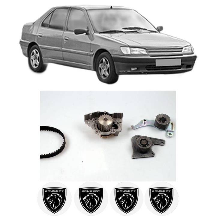 Set Kit de distributie curea intinzator pompa de apa PEUGEOT 306 (7B, N3, N5) 1.9 SLD1994-2001, KW 47 CP 64 CMC 1905, Auto, HEPU, 4x Stickere auto cu PEUGEOT