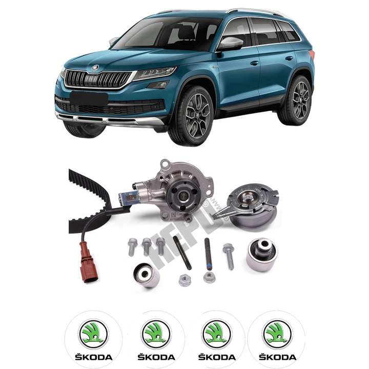 Set Kit de distributie curea intinzator pompa de apa SKODA KODIAQ I (NS6, NS7, NV7) 2.0 TDI 4x42017, KW 130 CP 177 CMC 1968, Auto, HEPU, 4x Stickere auto cu SKODA