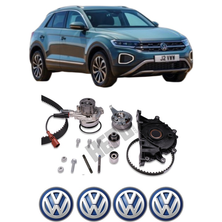 Set Kit de distributie curea intinzator pompa de apa Volkswagen T-ROC (A11, D11) 2.0 TDI 4motion2017, KW 110 CP 150 CMC 1968, Auto, HEPU, 4x Stickere auto cu Volkswagen
