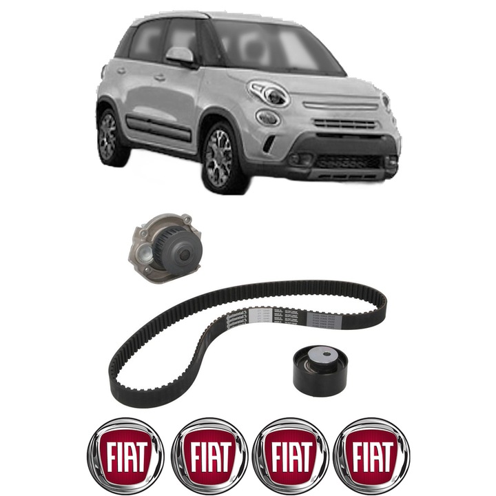 Set Kit de distributie curea intinzator pompa de apa FIAT 500L (351_, 352_) 1.4 (199LYB1B) din 2012, KW 70 CP 95 CMC 1368, Auto, HEPU, 4x Stickere auto cu FIAT