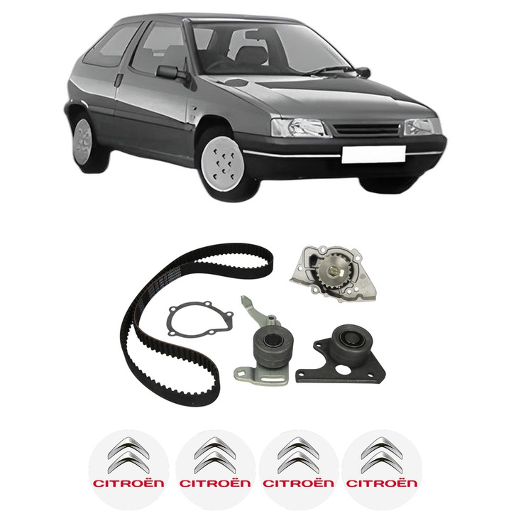 Set Kit de distributie curea intinzator pompa de apa CITROEN ZX (N2) 1.9 D1991-1997, KW 47 CP 64 CMC 1905, Auto, HEPU, 4x Stickere auto cu CITROEN