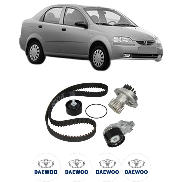 Set Kit de distributie curea intinzator pompa de apa DAEWOO KALOS Saloon (KLAS) 1.42003-2004, KW 69 CP 94 CMC 1399, Auto, HEPU, 4x Stickere auto cu DAEWOO