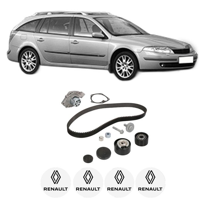 Set Kit de distributie curea intinzator pompa de apa RENAULT LAGUNA II Grandtour (KG0/1_) 2.0 16V (KG00, KG0K, KG0W, KG0P)2004-2007, KW 98 CP 133 CMC 1998, Auto, INA, 4x Stickere auto cu RENAULT