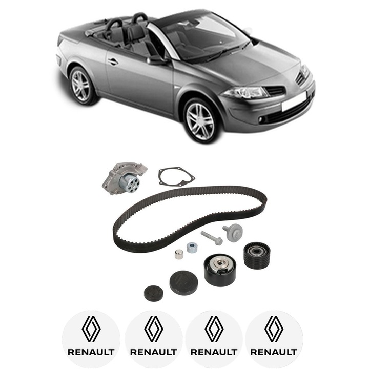 Set Kit de distributie curea intinzator pompa de apa RENAULT MEGANE II Coupé-Cabriolet (EM0/1_) 2.0 (EM0S)2003-2007, KW 102 CP 139 CMC 1998, Auto, INA, 4x Stickere auto cu RENAULT