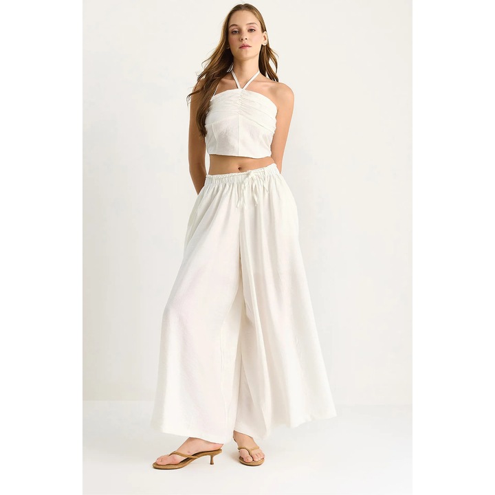 Set maiou si pantaloni largi dama, HiCCUP, textil, alb