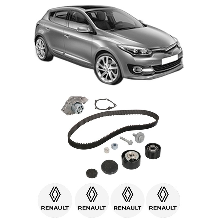 Set Kit de distributie curea intinzator pompa de apa RENAULT MEGANE III Hatchback (BZ0/1_, B3_) 2.0 TCe (BZ0K)2008-2015, KW 132 CP 180 CMC 1998, Auto, INA, 4x Stickere auto cu RENAULT