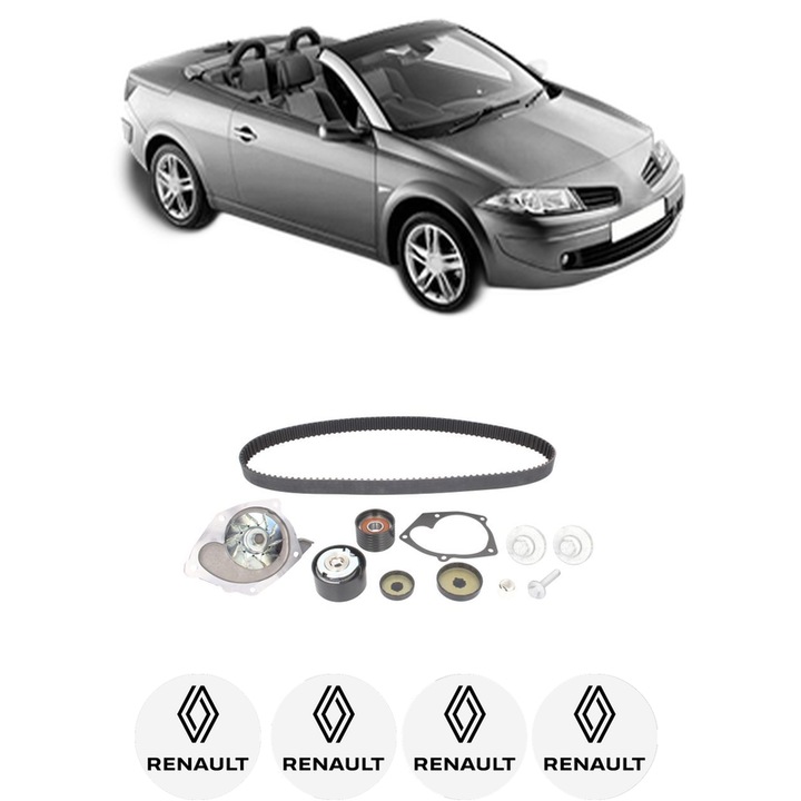 Set Kit de distributie curea intinzator pompa de apa RENAULT MEGANE II Coupé-Cabriolet (EM0/1_) 2.0 (EM0S)2003-2007, KW 102 CP 139 CMC 1998, Auto, HEPU, 4x Stickere auto cu RENAULT