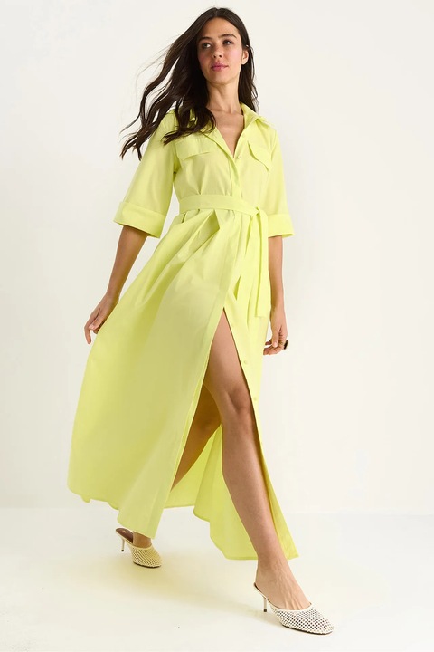 Rochie midi, HiCCUP tip camasa, inchidere cu nasturi, galben, textil, Galben lamaie