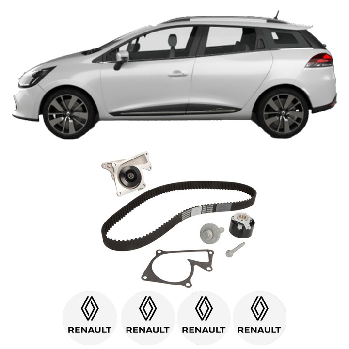 Set Kit de distributie curea intinzator pompa de apa RENAULT CLIO IV Estate Van (KH_) 0.9 TCe 902014-2021, KW 66 CP 90 CMC 898, Auto, HEPU, 4x Stickere auto cu RENAULT