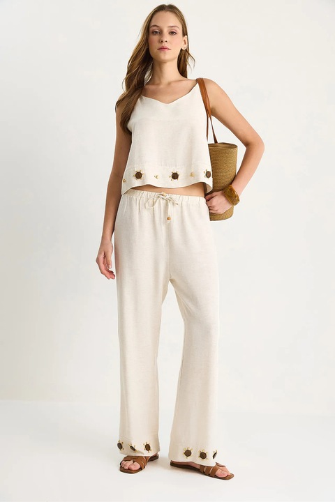 Set doua piese, HiCCUP, cu decolteu in V, lung si larg, bej, viscoza, M INTL